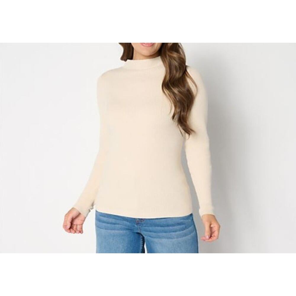 Studio Park Size M Cream Mock Neck Sweater With Button Detail A708727 EUC